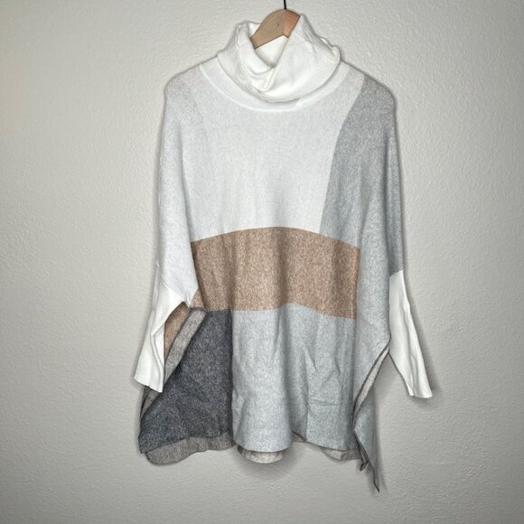 Joseph Ribkoff Womens Colorblock White Gray Knit Cowl Neck Poncho Sweater XS - Picture 2 of 11